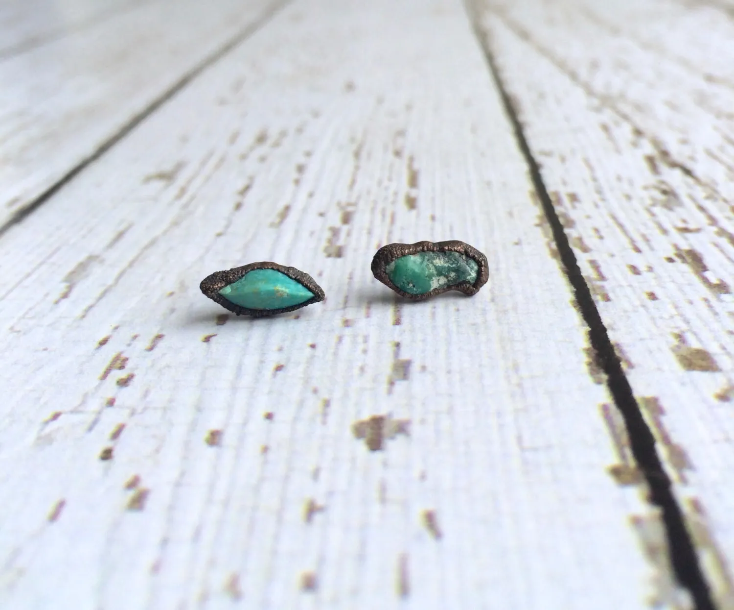 Raw turquoise stud earrings | Turquoise nugget sterling silver post earring