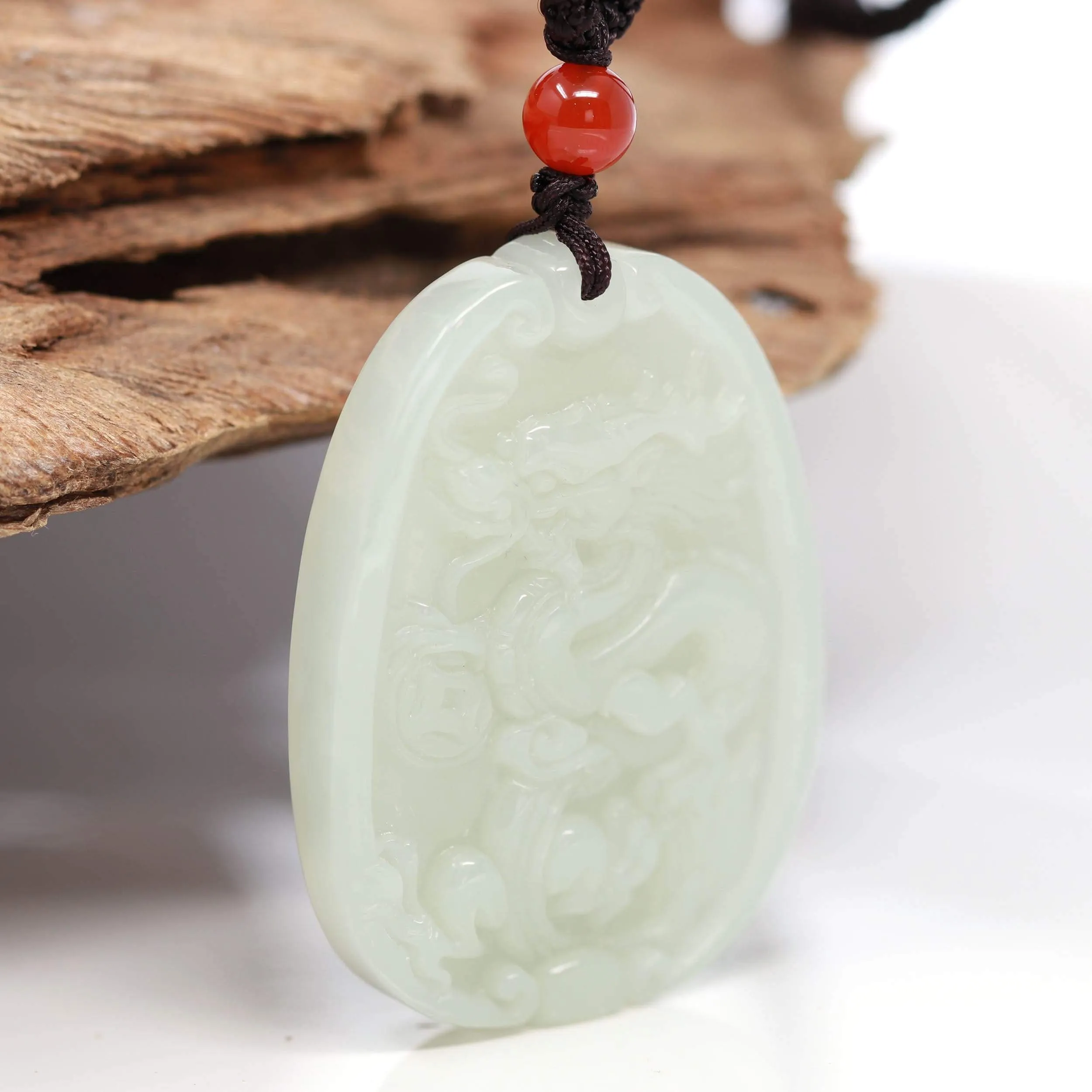 RealJade® Genuine HeTian White Nephrite Jade Dragon Pendant Necklace