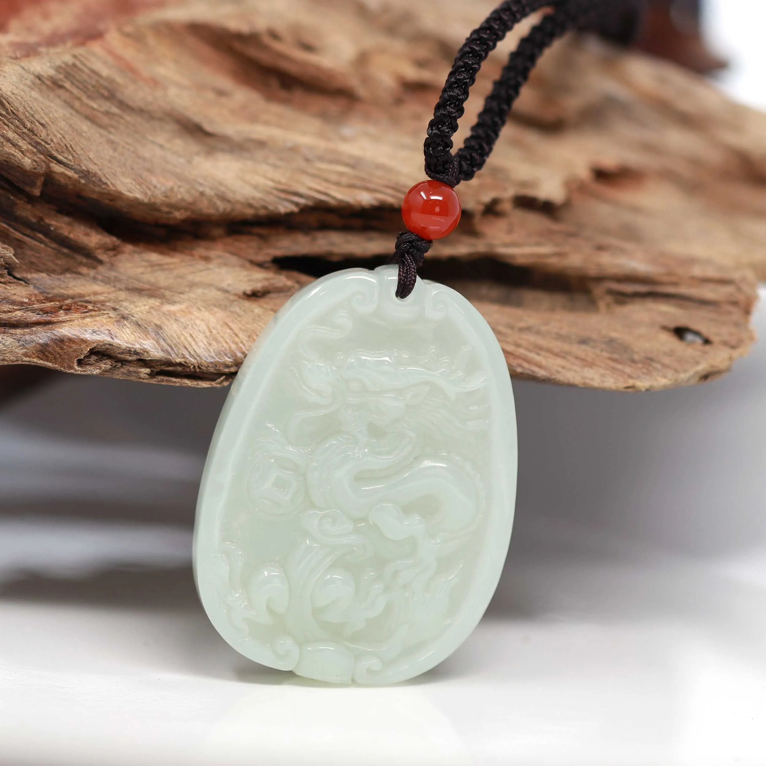 RealJade® Genuine HeTian White Nephrite Jade Dragon Pendant Necklace