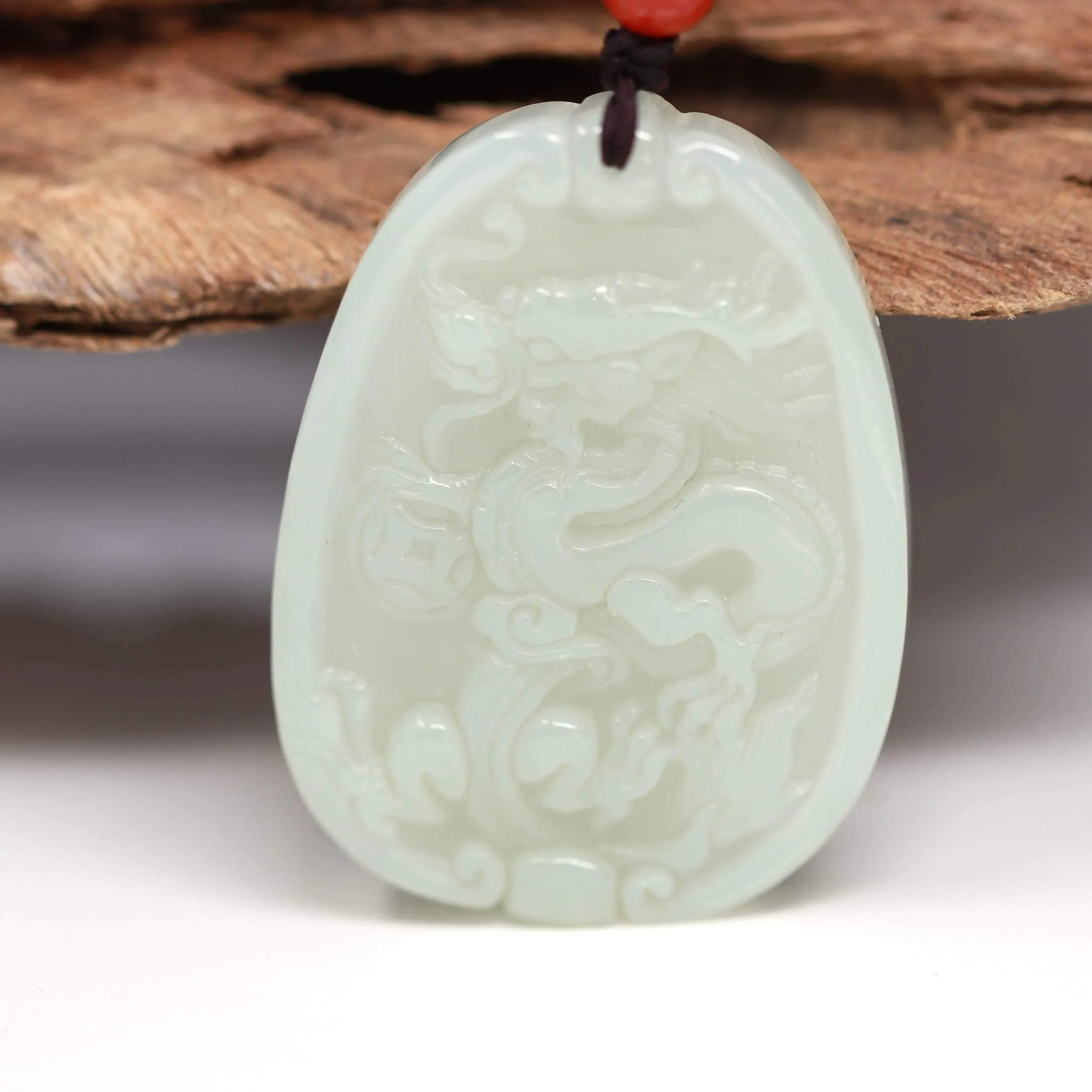 RealJade® Genuine HeTian White Nephrite Jade Dragon Pendant Necklace