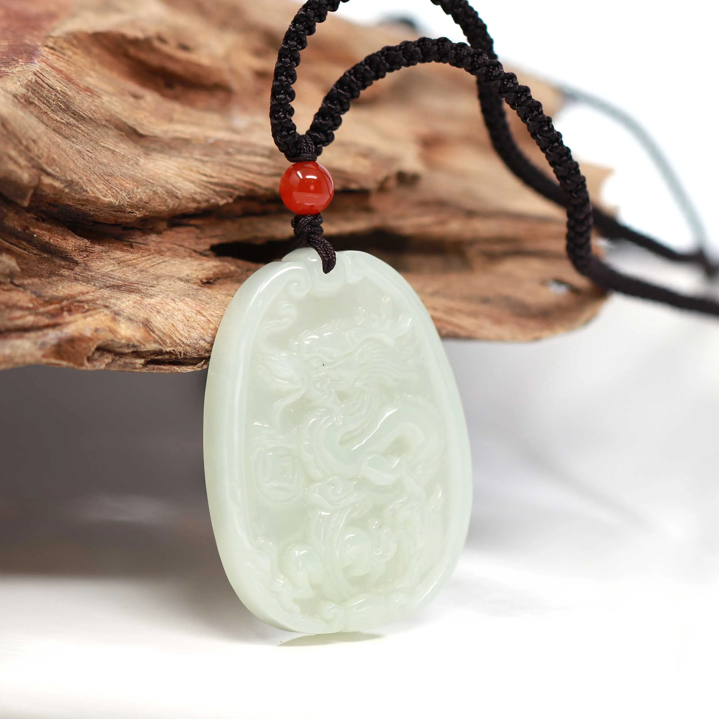 RealJade® Genuine HeTian White Nephrite Jade Dragon Pendant Necklace