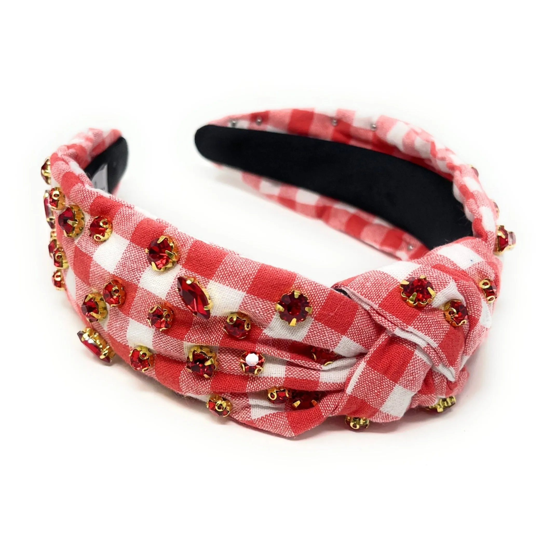 Red Gingham Jeweled Knot Headband