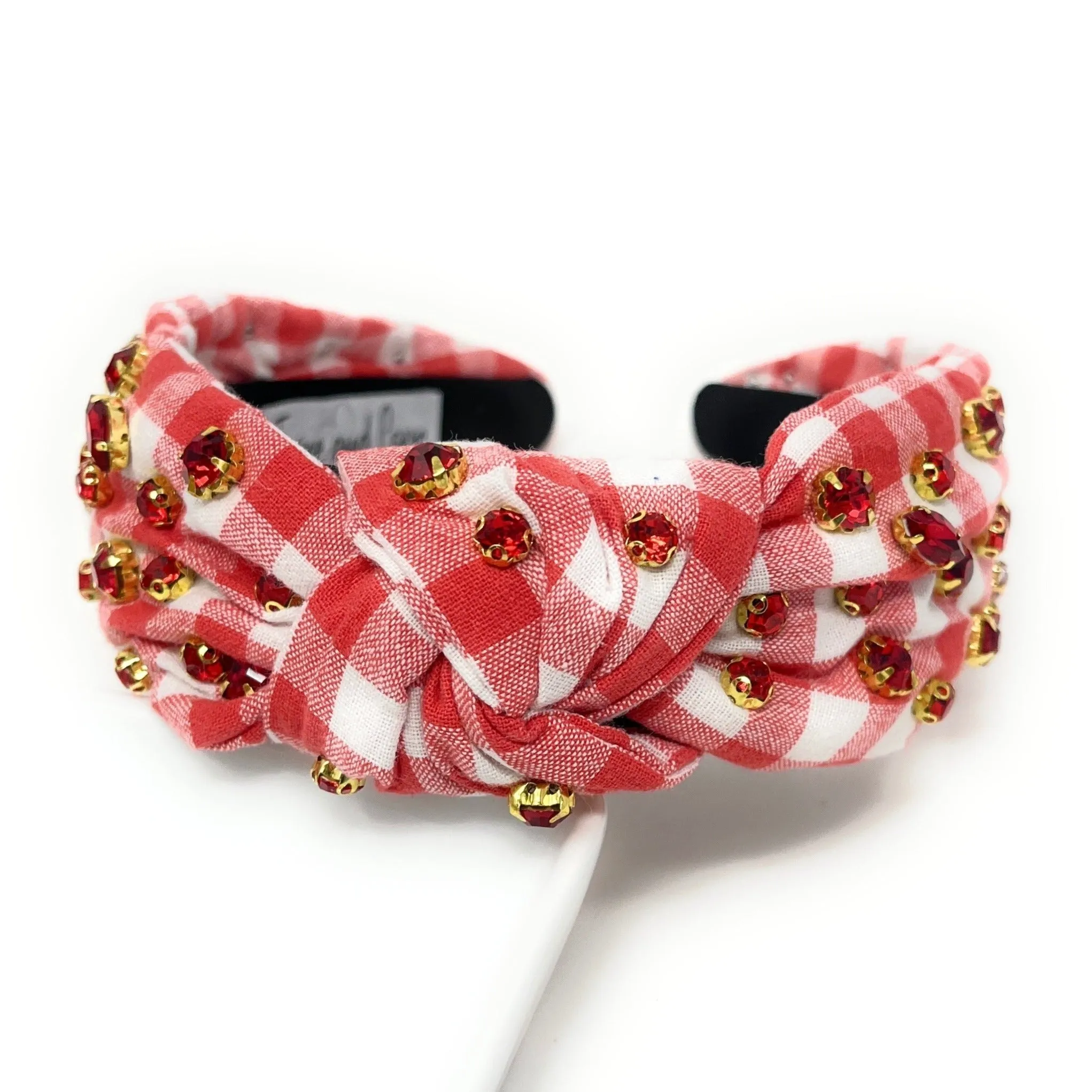 Red Gingham Jeweled Knot Headband
