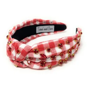 Red Gingham Jeweled Knot Headband