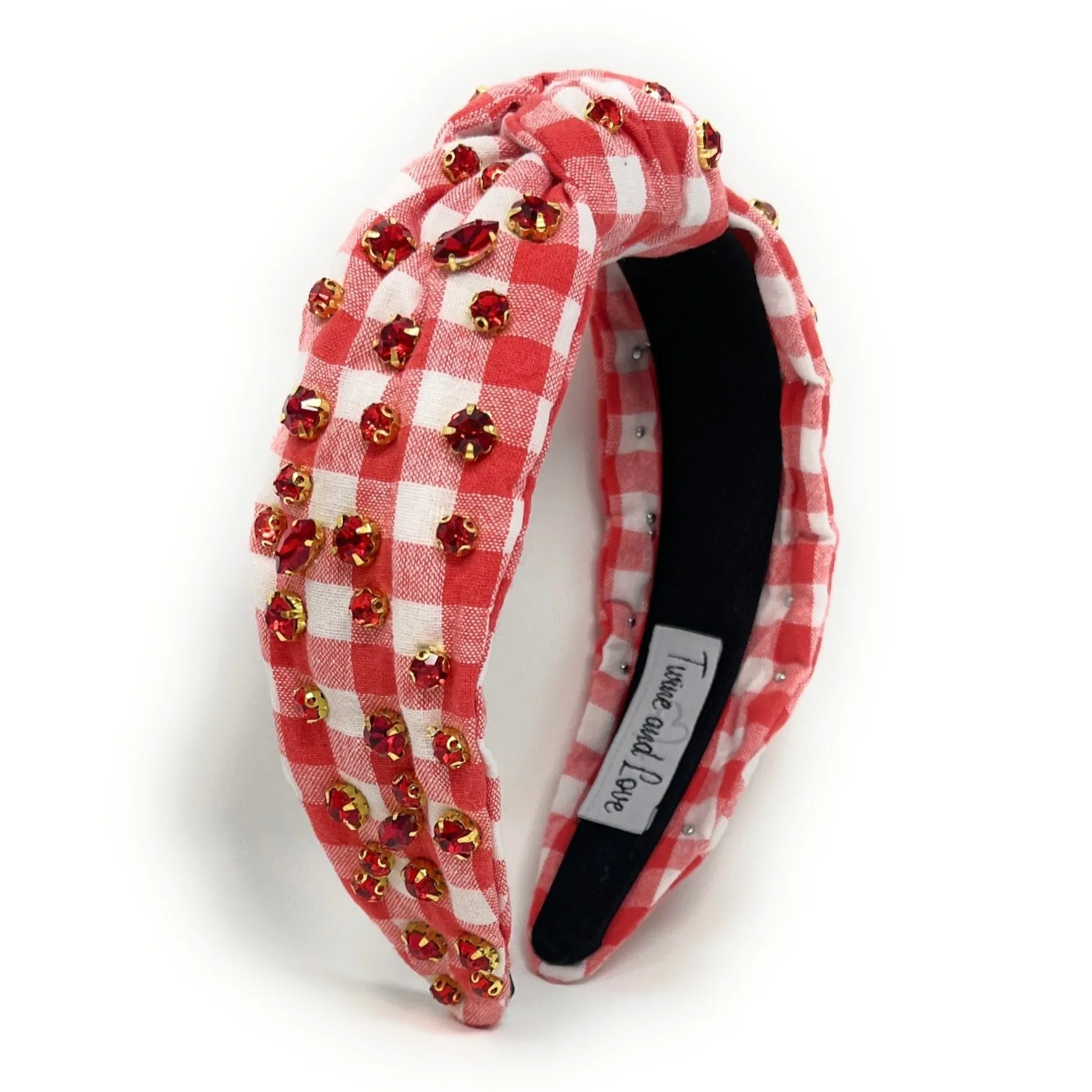 Red Gingham Jeweled Knot Headband