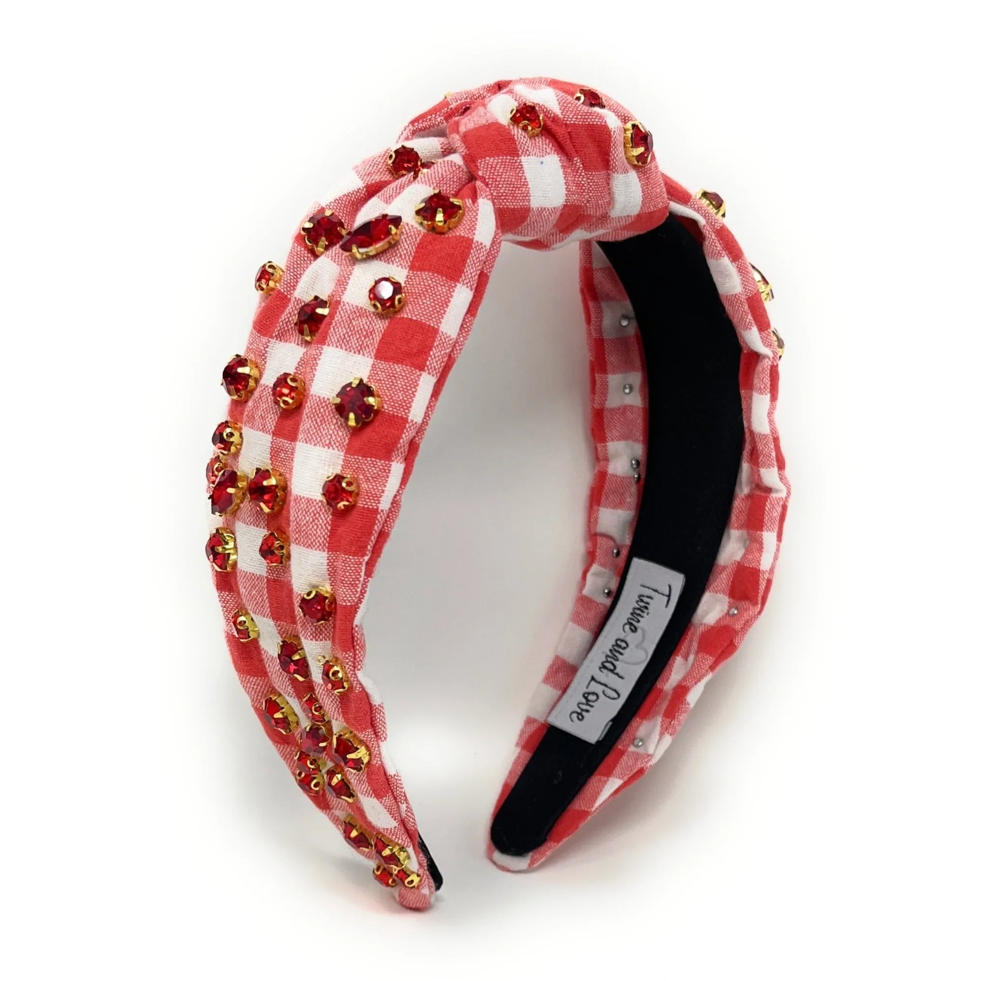 Red Gingham Jeweled Knot Headband