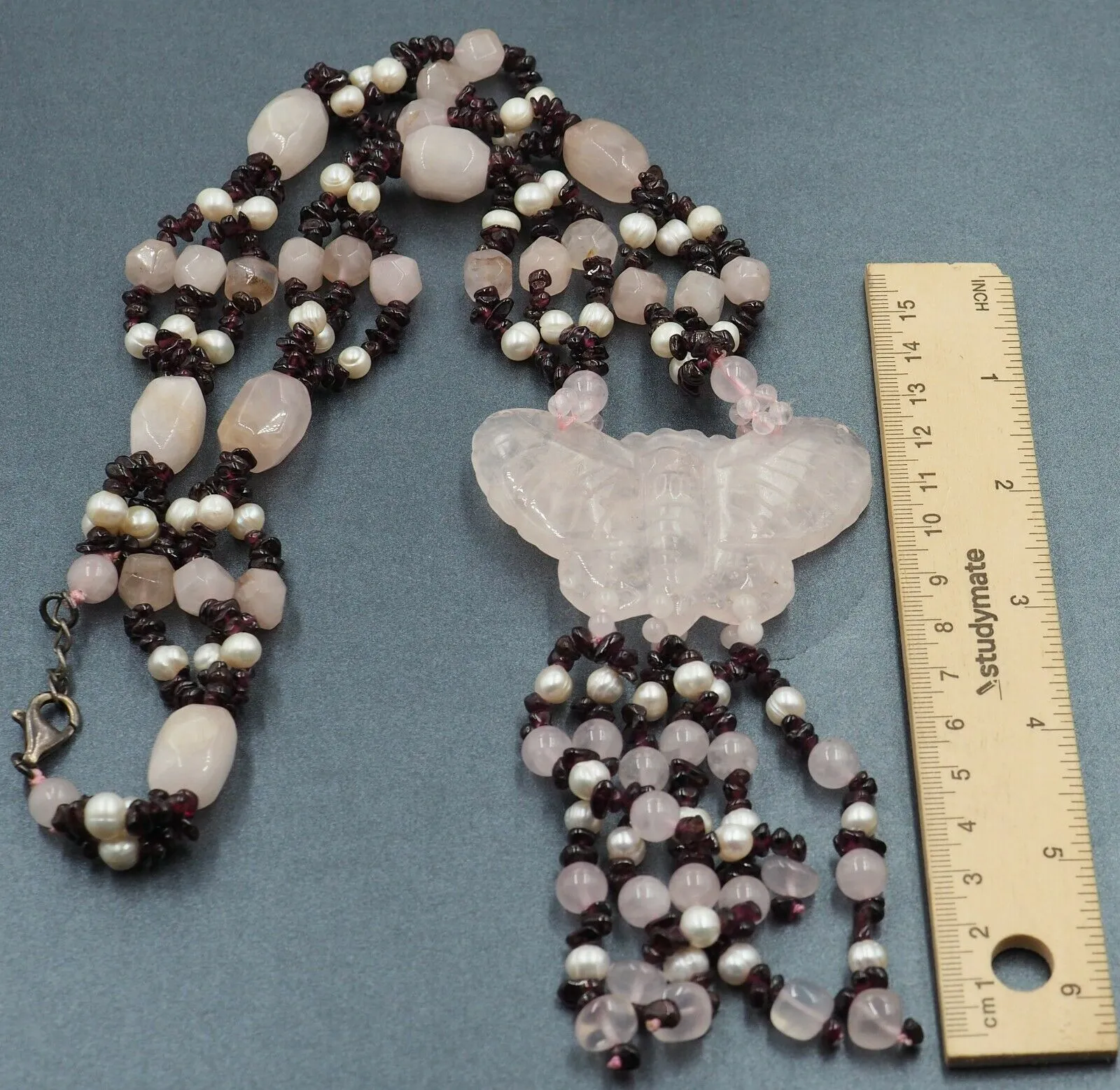 Rose Quartz, Garnet & Freshwater Pearl Necklace