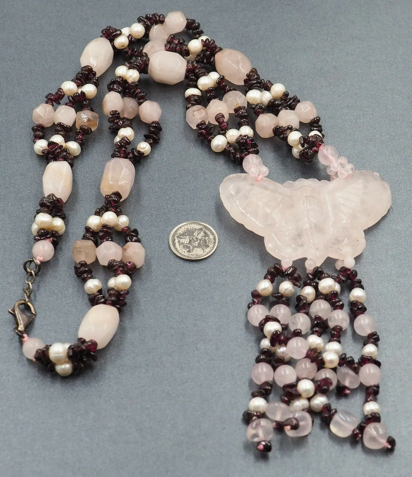Rose Quartz, Garnet & Freshwater Pearl Necklace