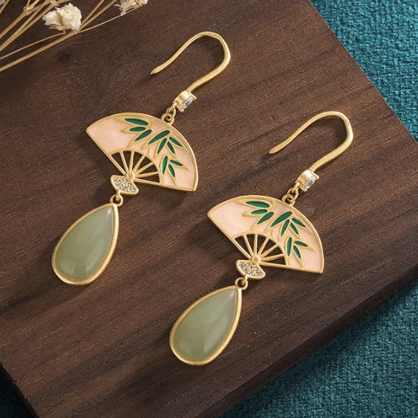Royal Leaf Fan Imitation Jade Earrings 仿玉宮廷葉子扇耳環 (KJEA20151)