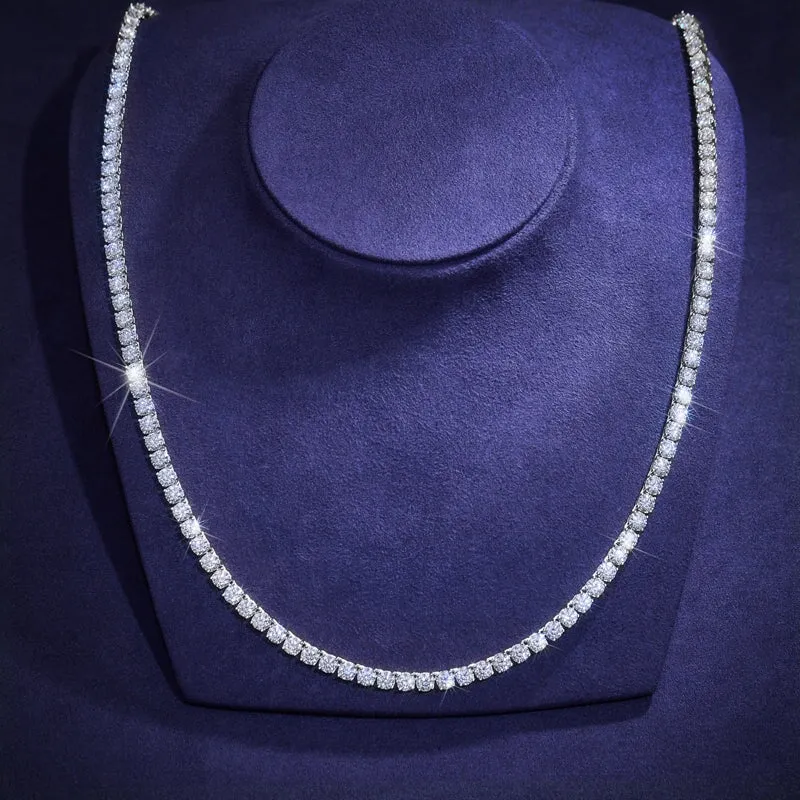 S925 Moissanite Diamond Tennis Chain Necklace in White Gold - 4mm