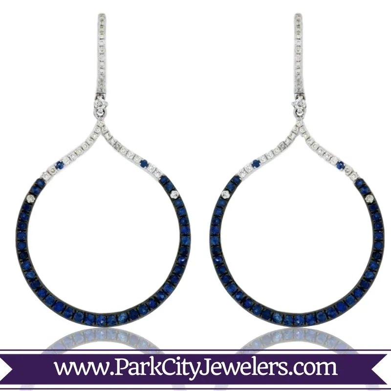 Sapphire and Diamond Dangle Circle Earrings
