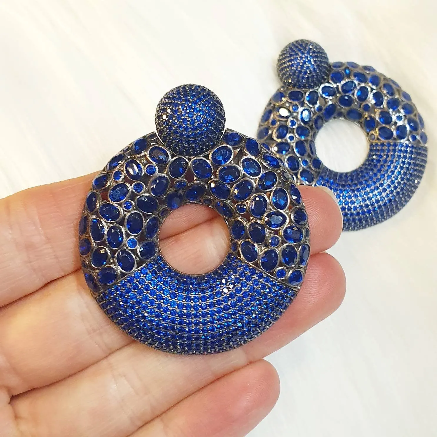Sapphire Blue Sterling Silver Hoop Earrings Pierced