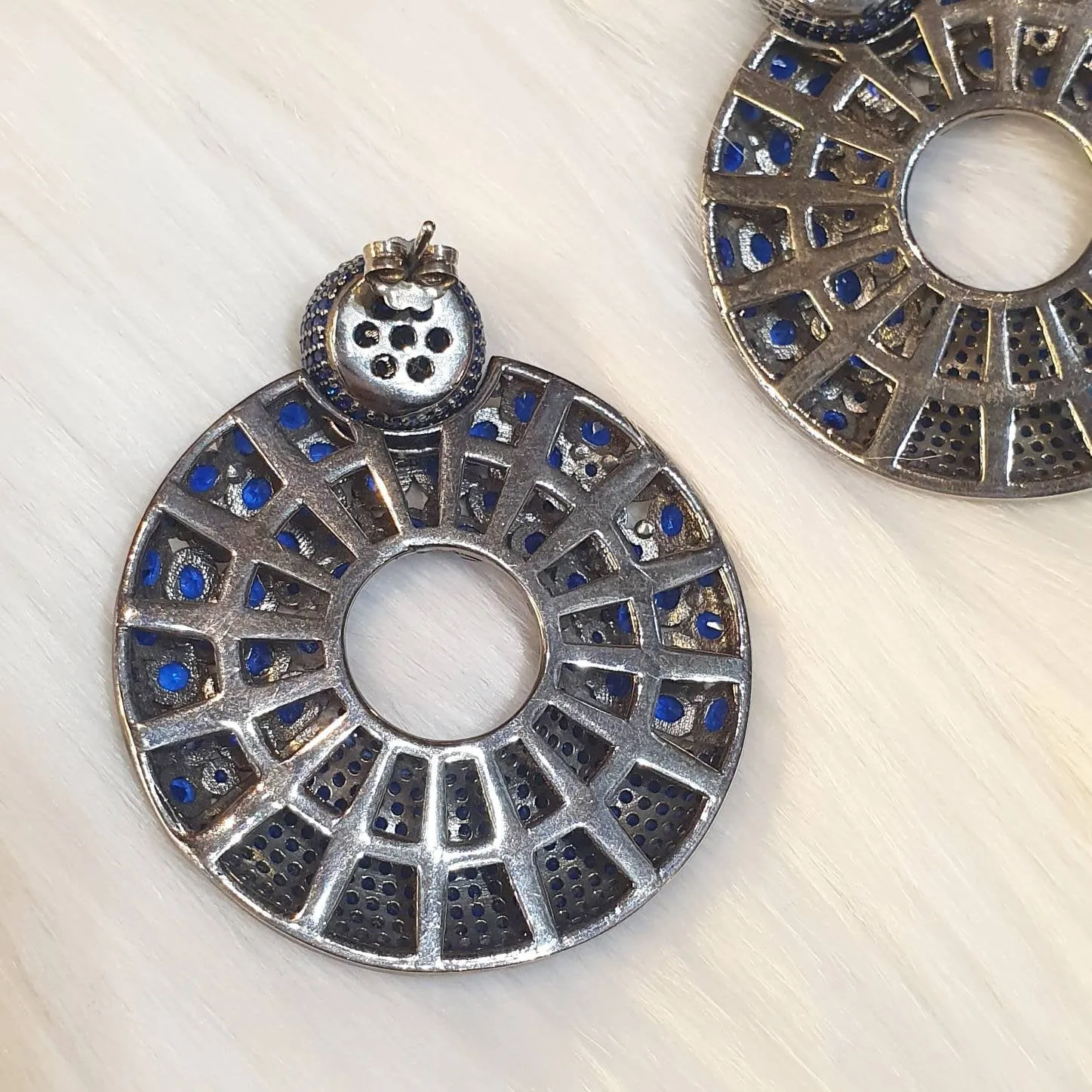 Sapphire Blue Sterling Silver Hoop Earrings Pierced