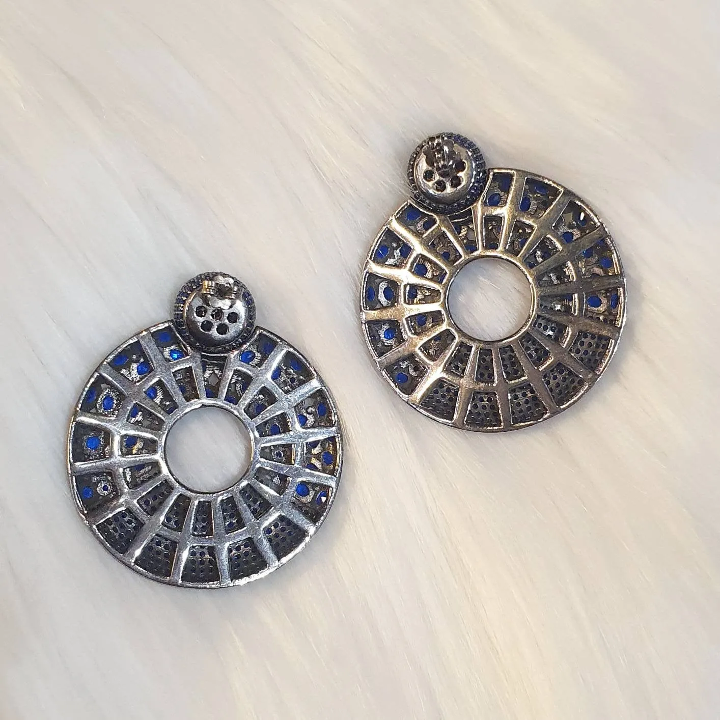 Sapphire Blue Sterling Silver Hoop Earrings Pierced