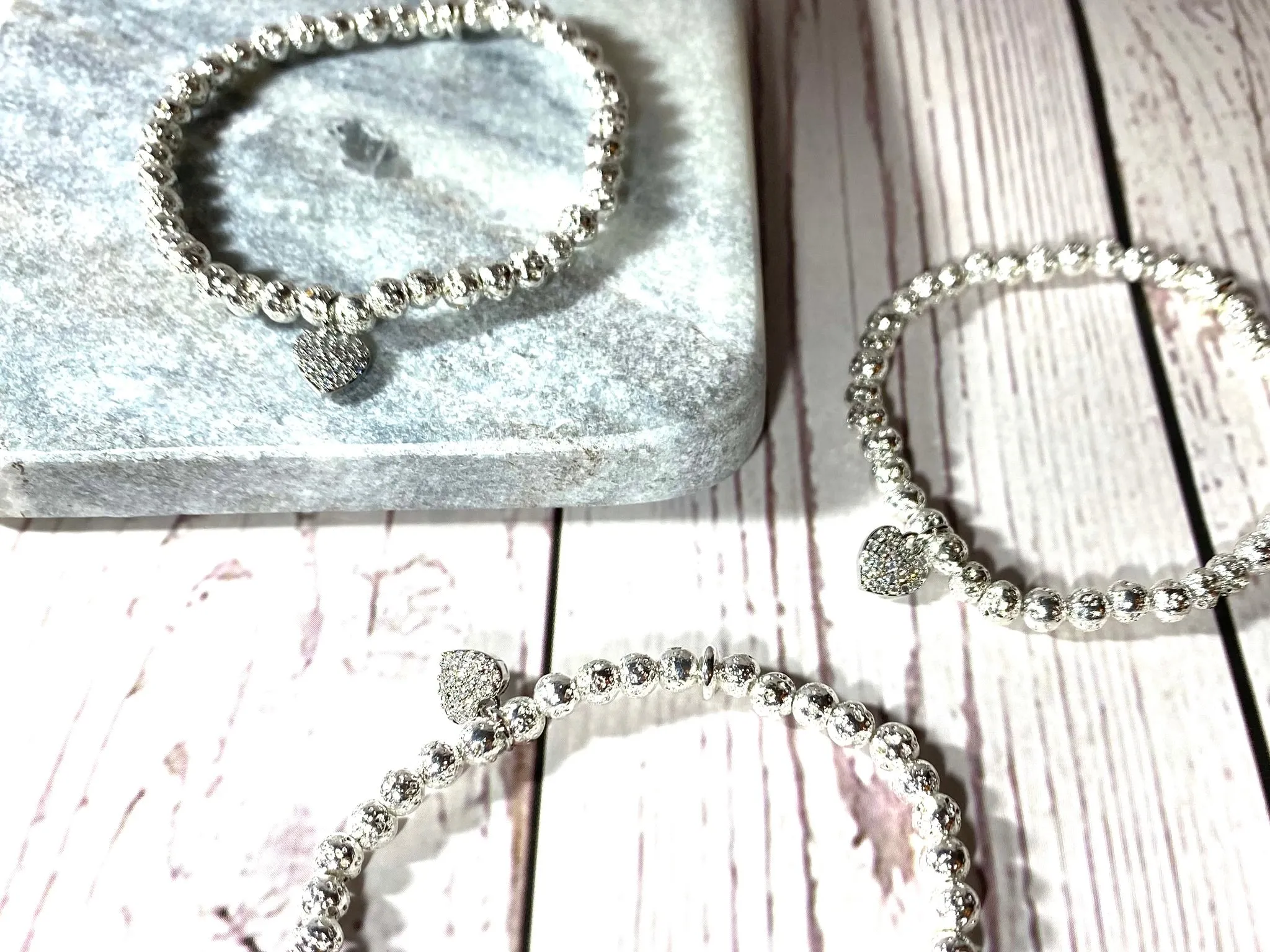 Silver Heart Lava Rock Bracelet