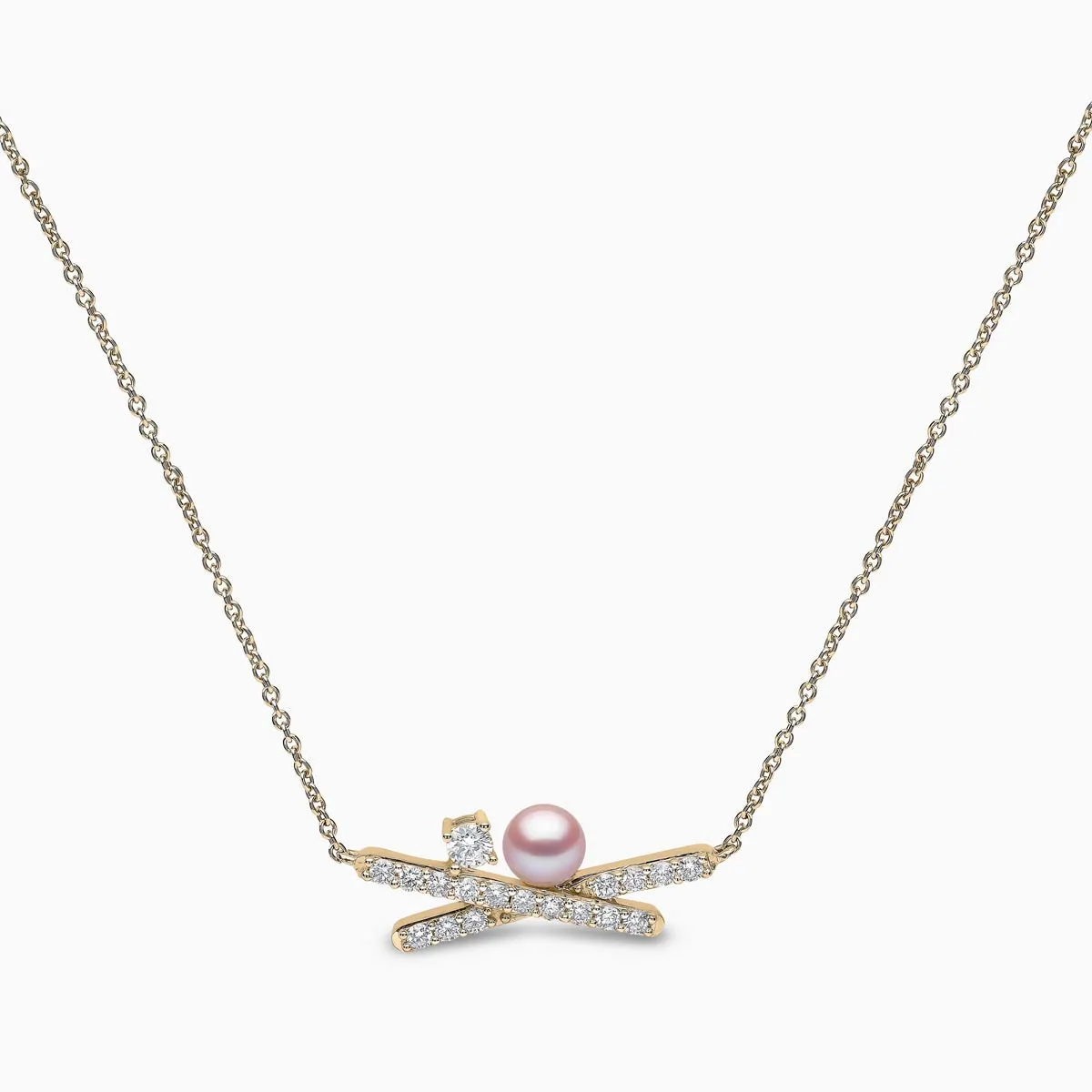 Sleek 18K Gold Pearl and Mini Diamond Cross Necklace