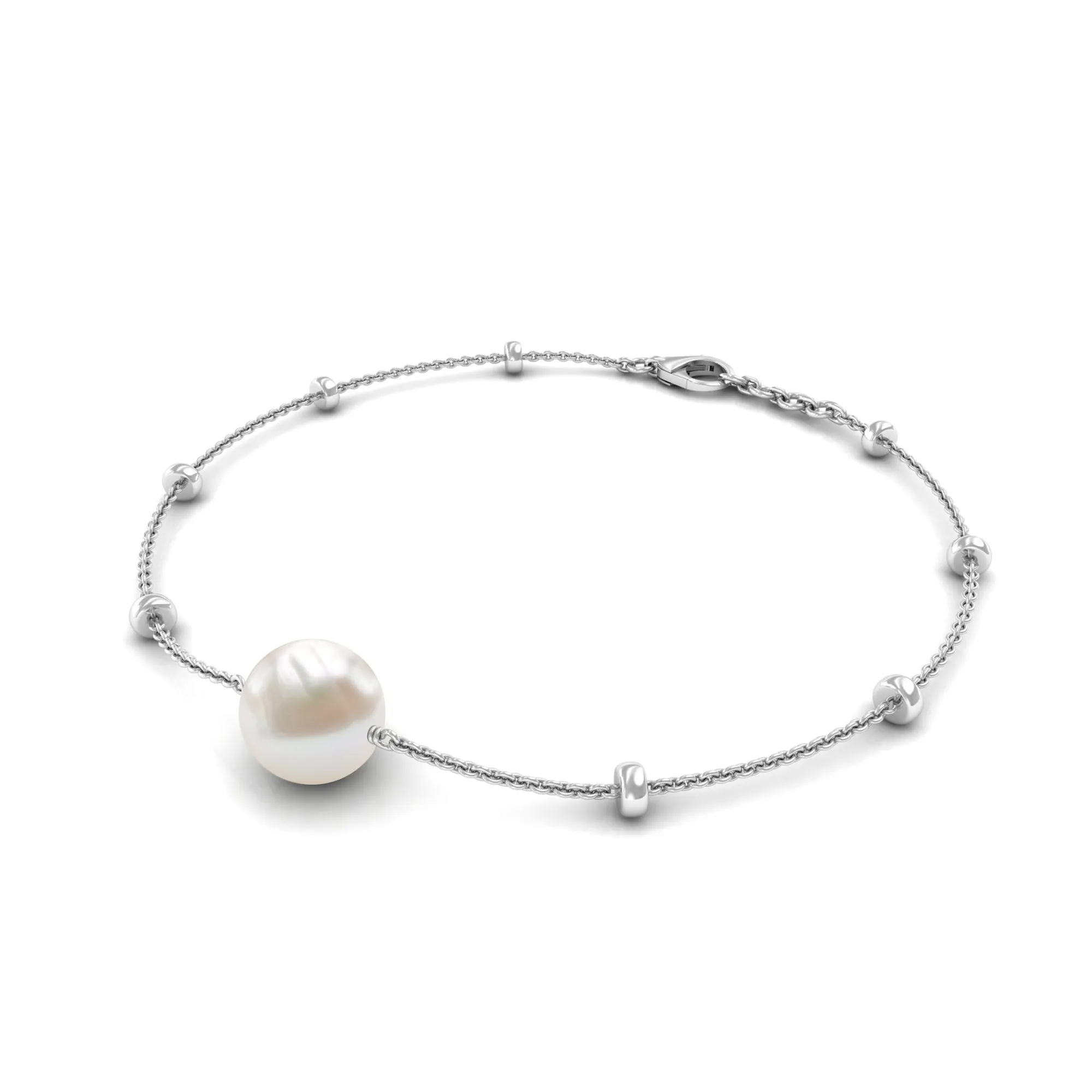 Solitaire Freshwater Pearl Chain Bracelet with Beaded Gold