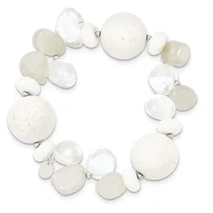 Sterling Silver Coral/Jade/Moonstone/Rock Quartz Stretch Bracelet QH4640