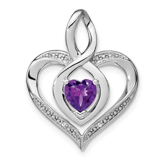 Sterling Silver Gemstone and Diamond Heart Infinity Pendants