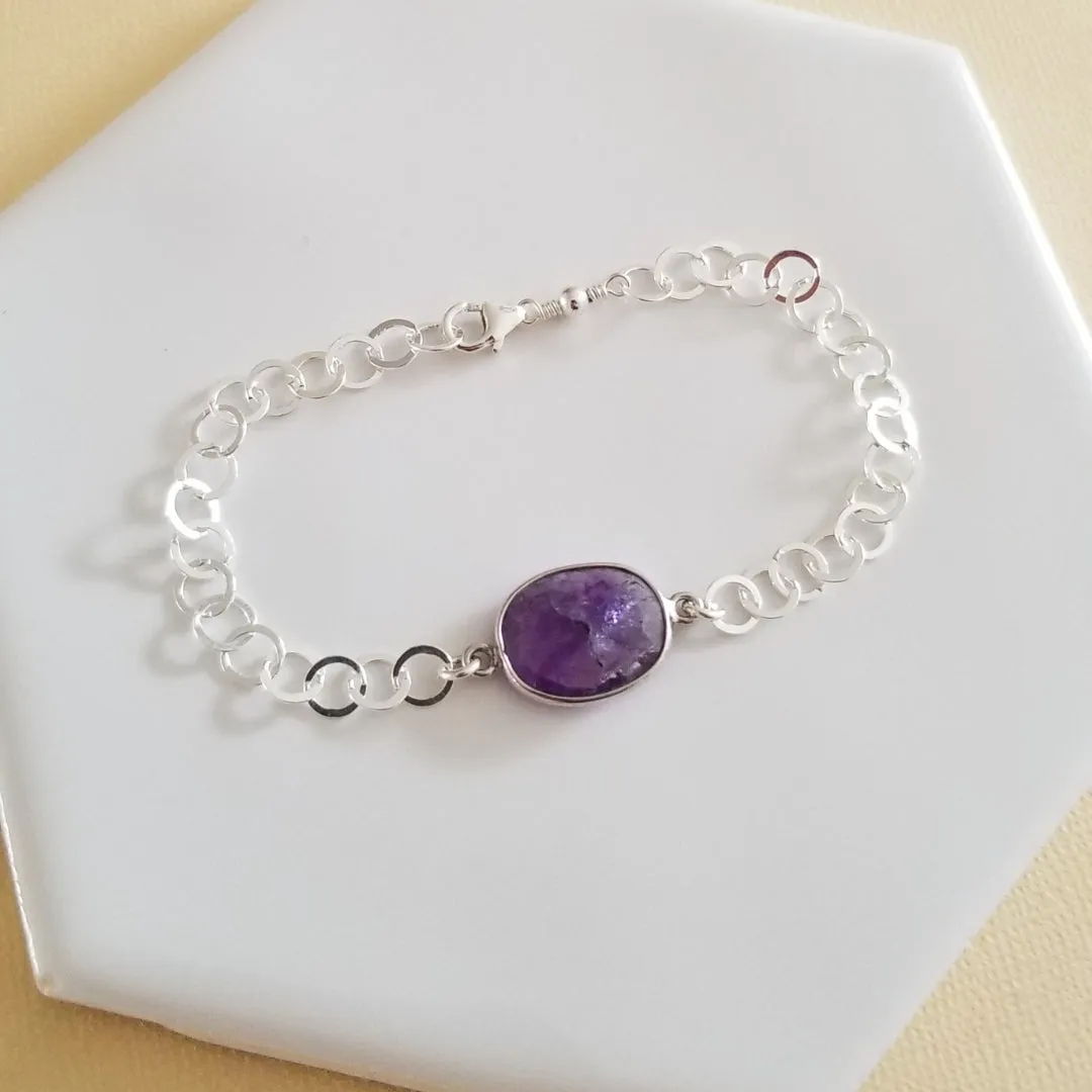 Sterling Silver Gemstone Bracelet, Amethyst Bracelet for Women