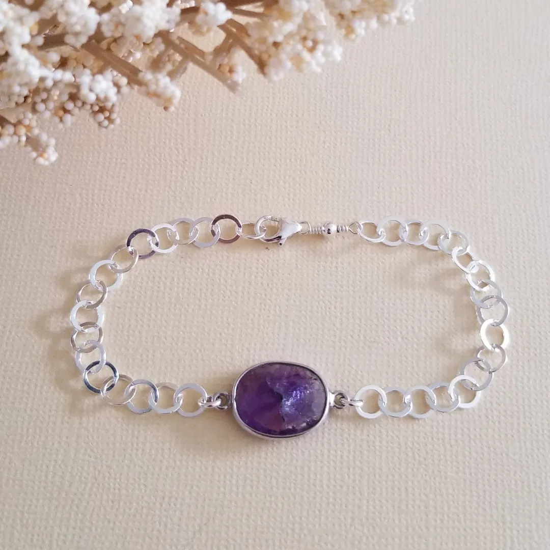 Sterling Silver Gemstone Bracelet, Amethyst Bracelet for Women