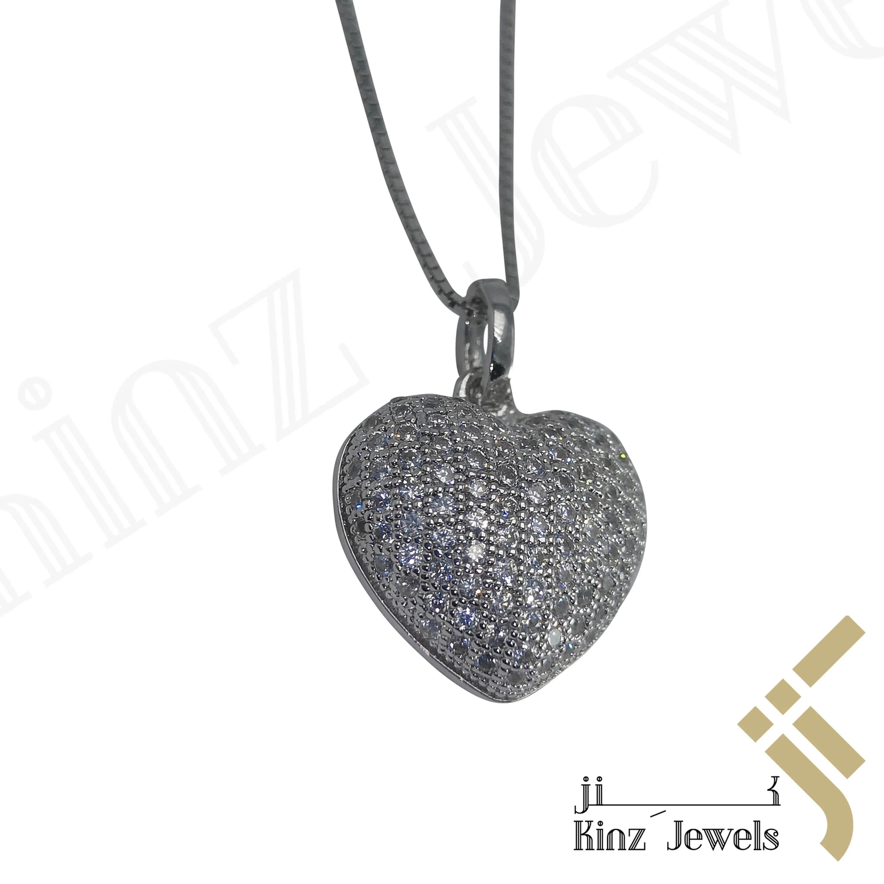 Sterling Silver Heart Full Cubic Zirconia Necklace