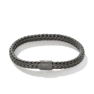 Sterling Silver Matte Black Classic Chain Bracelet Size 8