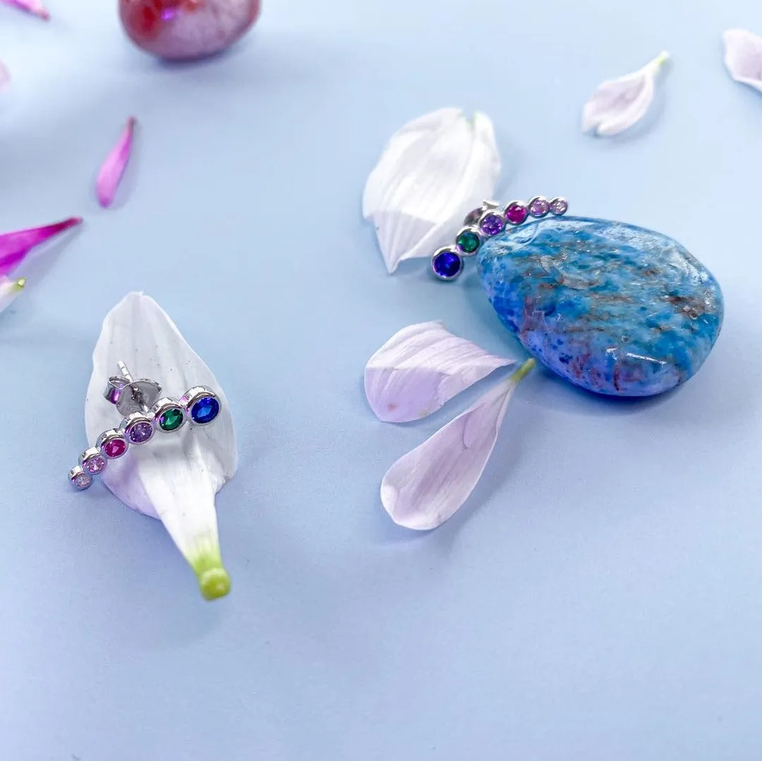 Trisha Multi Gem Sterling Silver Crawler Earrings
