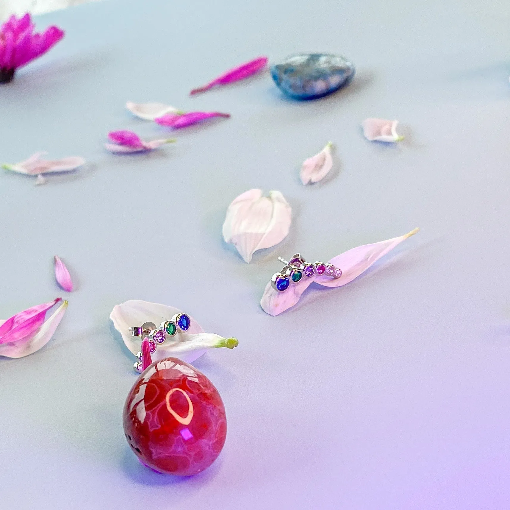 Trisha Multi Gem Sterling Silver Crawler Earrings