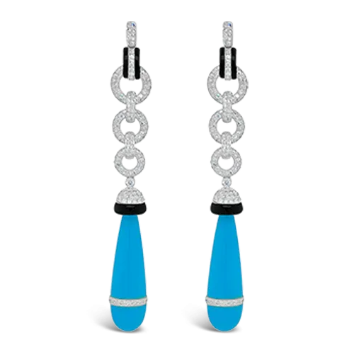 Turquoise, Onyx & Diamond Earrings