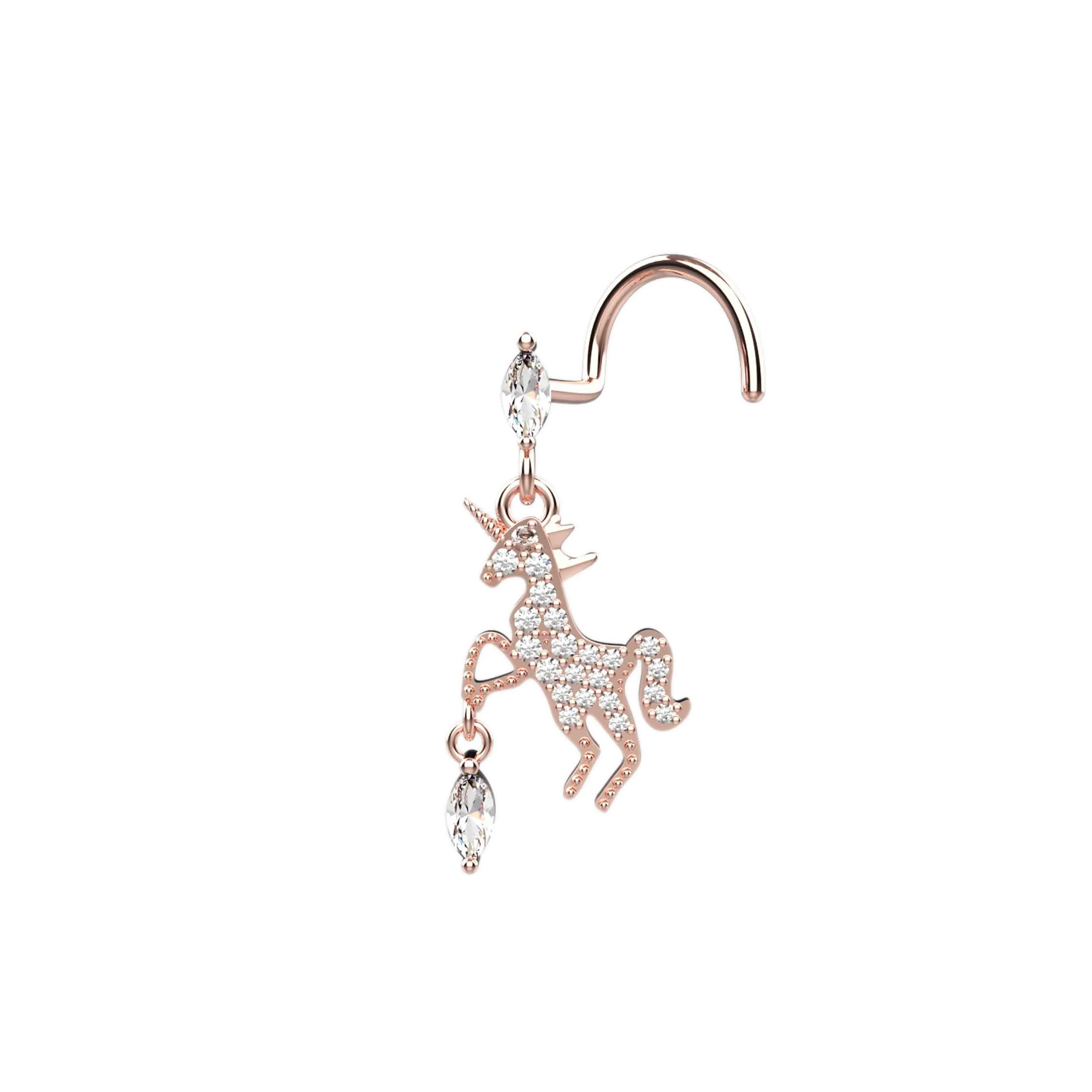 Unicorn Dangle Nose Ring – Whimsical Gold Piercing Jewelry