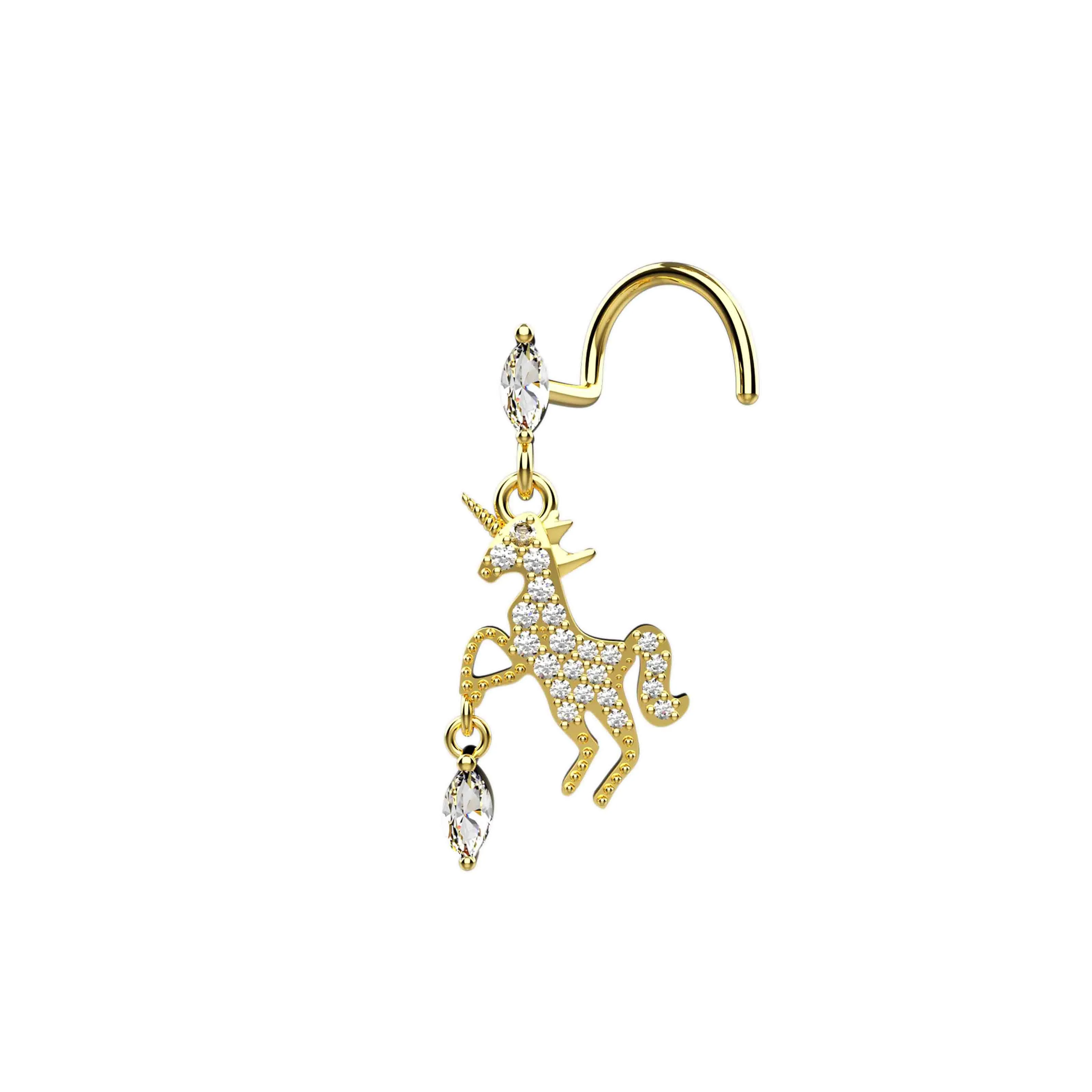 Unicorn Dangle Nose Ring – Whimsical Gold Piercing Jewelry