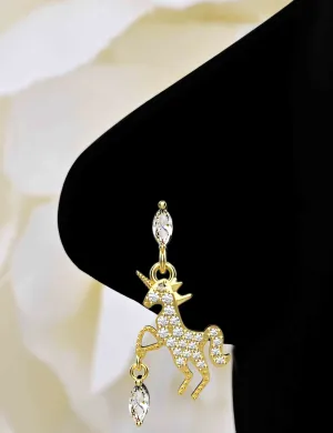 Unicorn Dangle Nose Ring – Whimsical Gold Piercing Jewelry