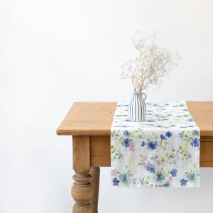 White Flowers Linen Table Runner