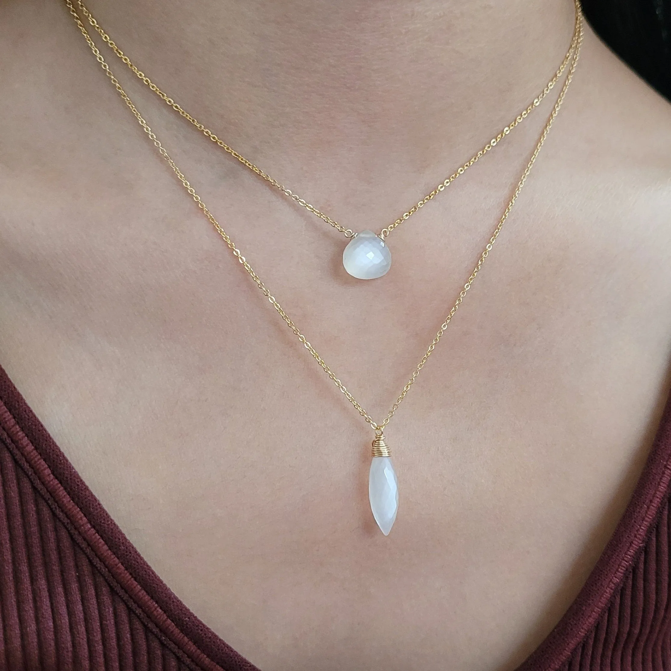 White Moonstone Briolette Pendant Necklace