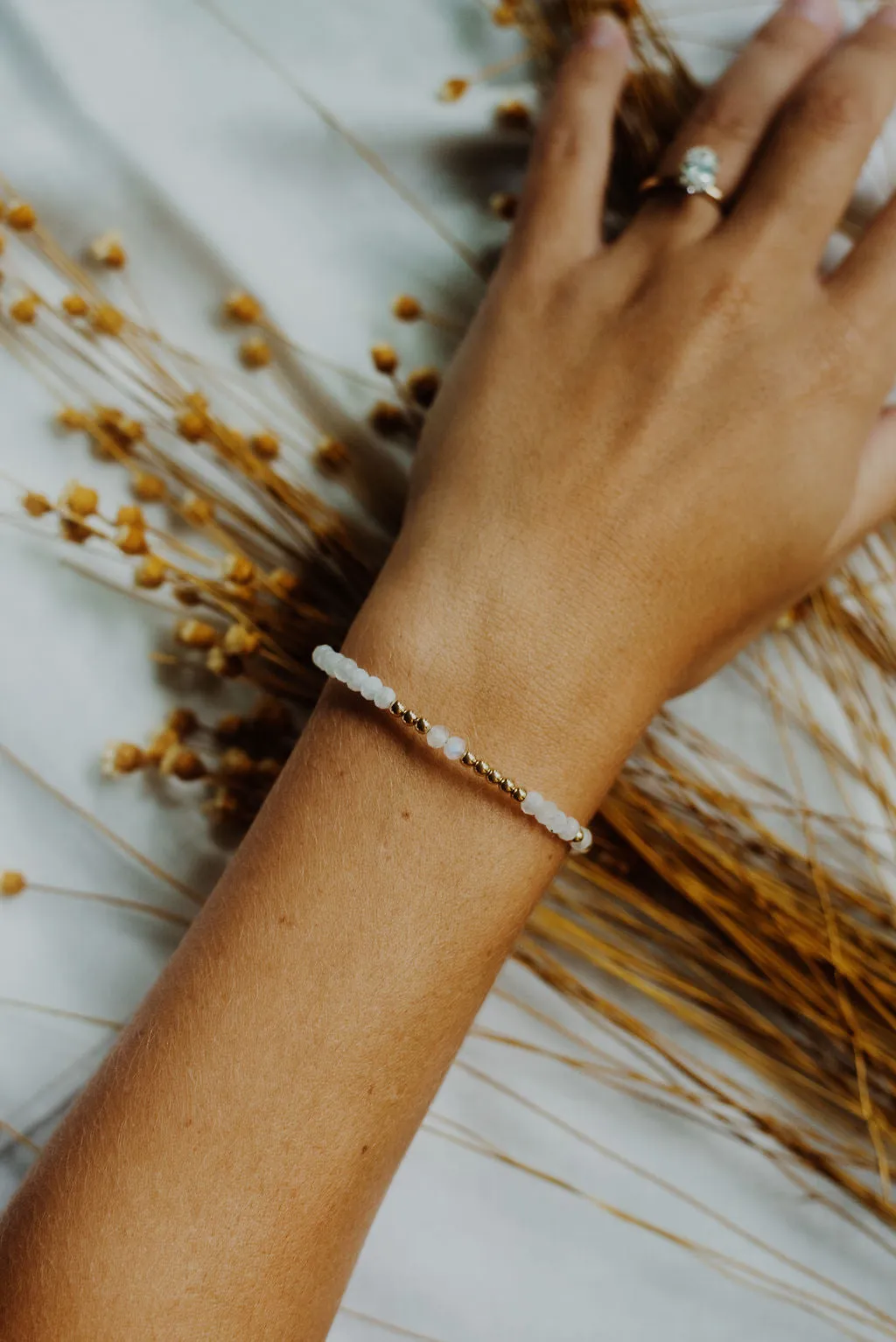 White Moonstone Gold Filled Bracelet