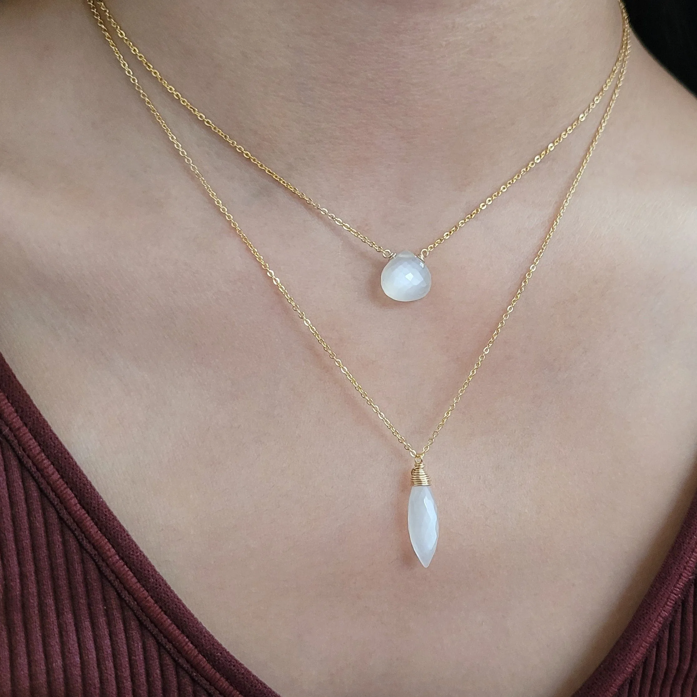 White Moonstone Heart Briolette Pendant Necklace