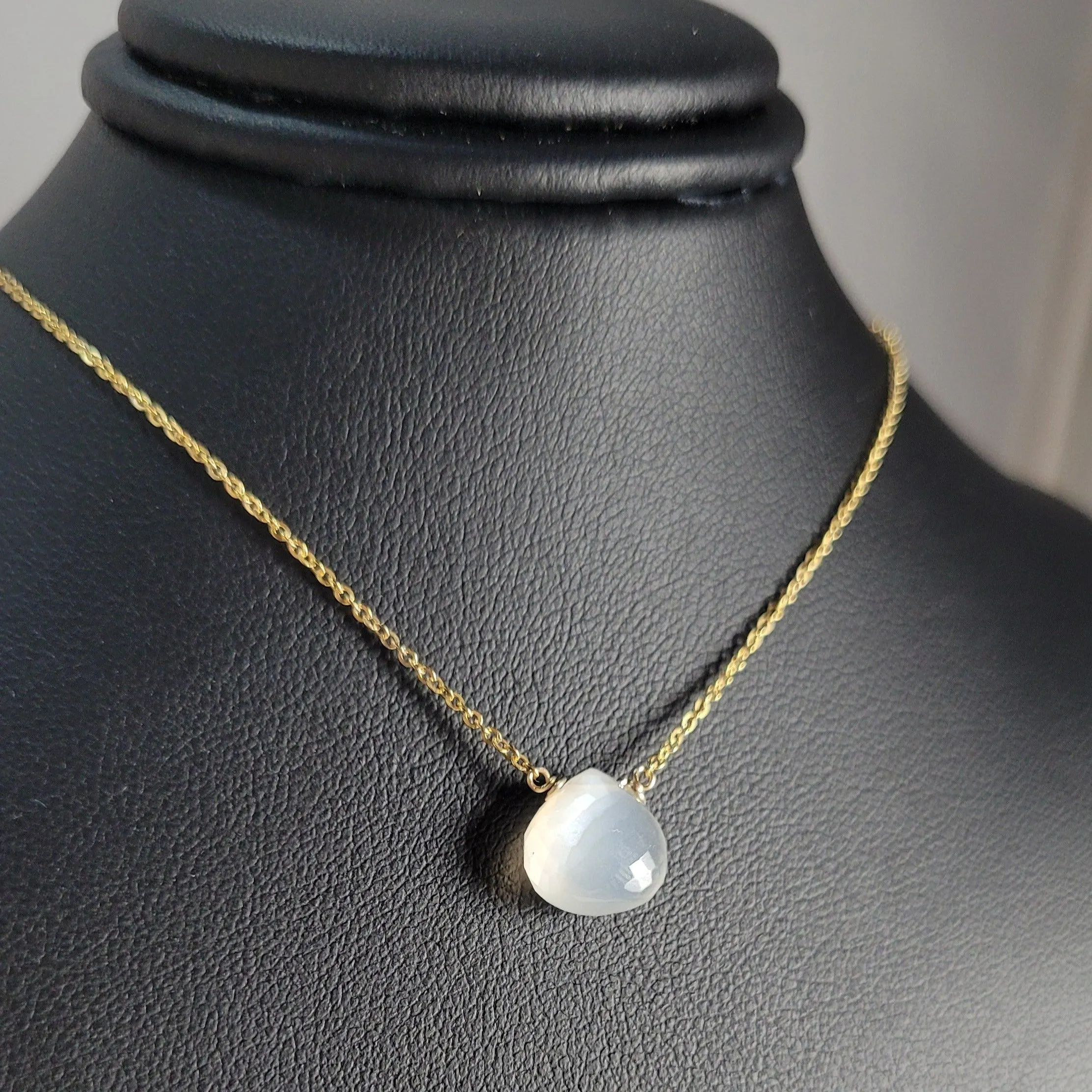 White Moonstone Heart Briolette Pendant Necklace