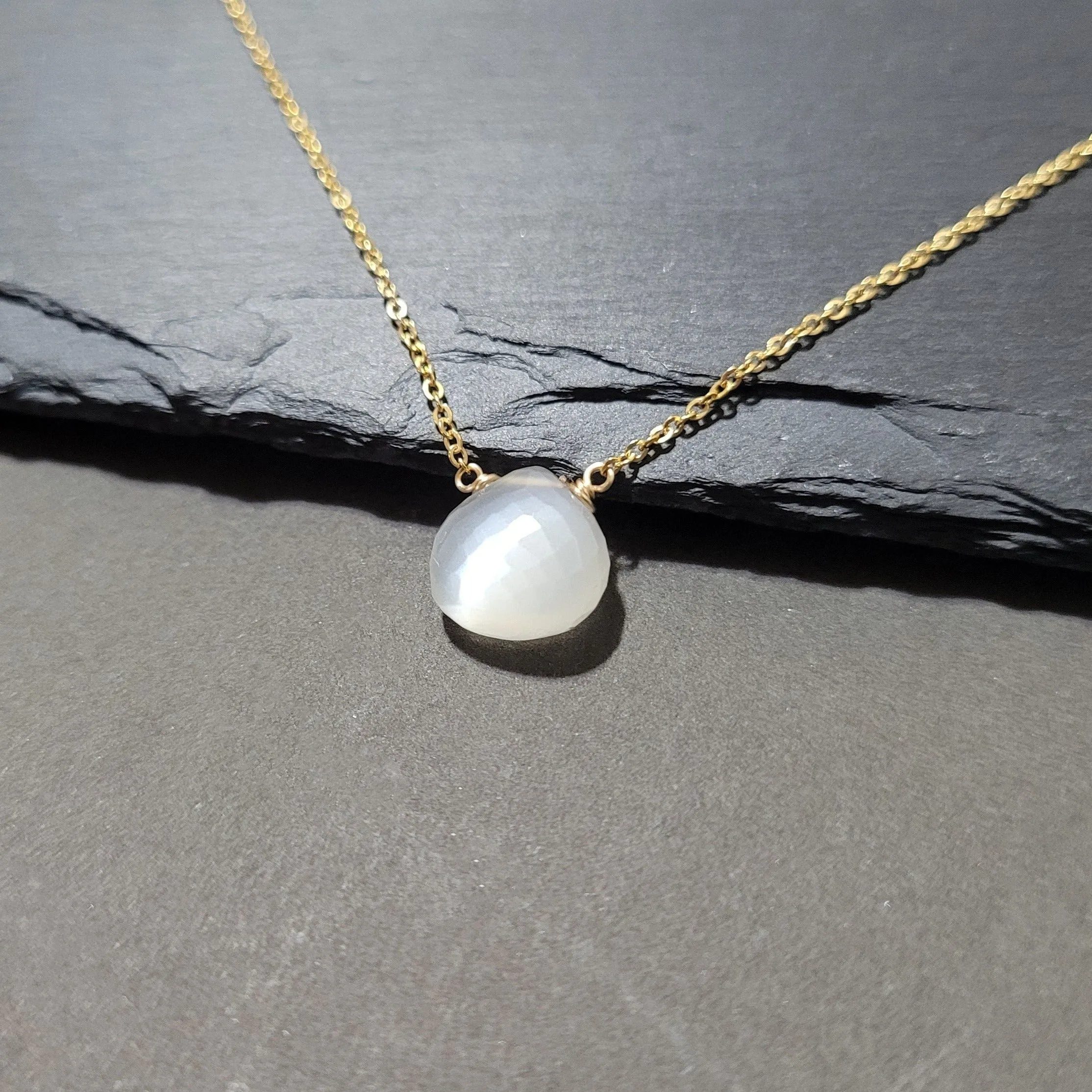 White Moonstone Heart Briolette Pendant Necklace