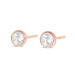 White Quartz Mini Stud Earrings | Rose Gold - April
