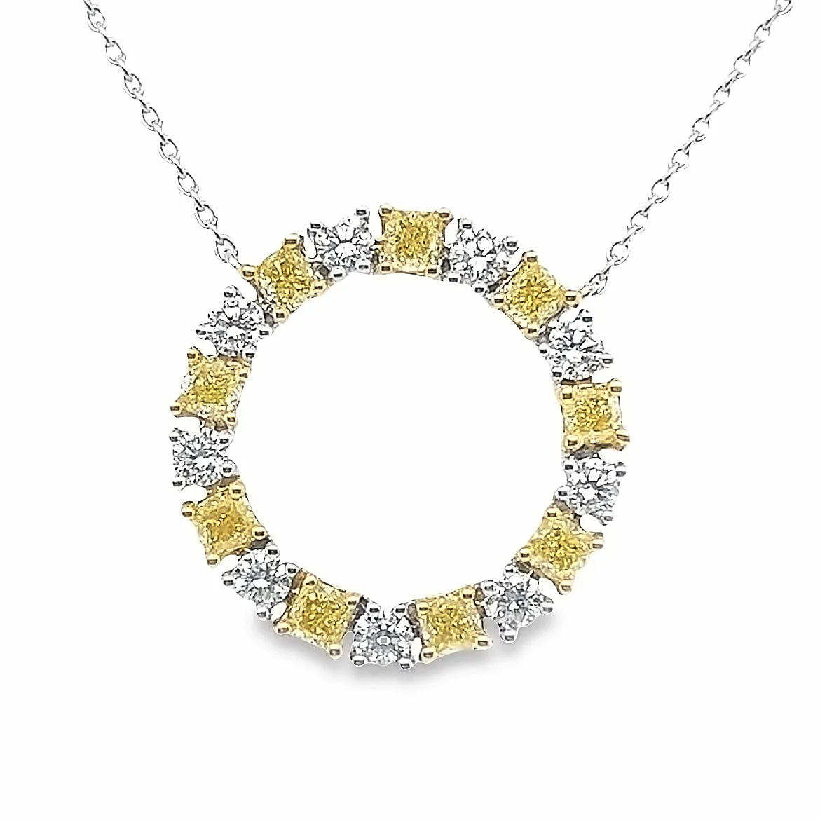 Yellow and White Diamond Hoop Necklace