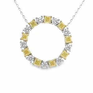 Yellow and White Diamond Hoop Necklace