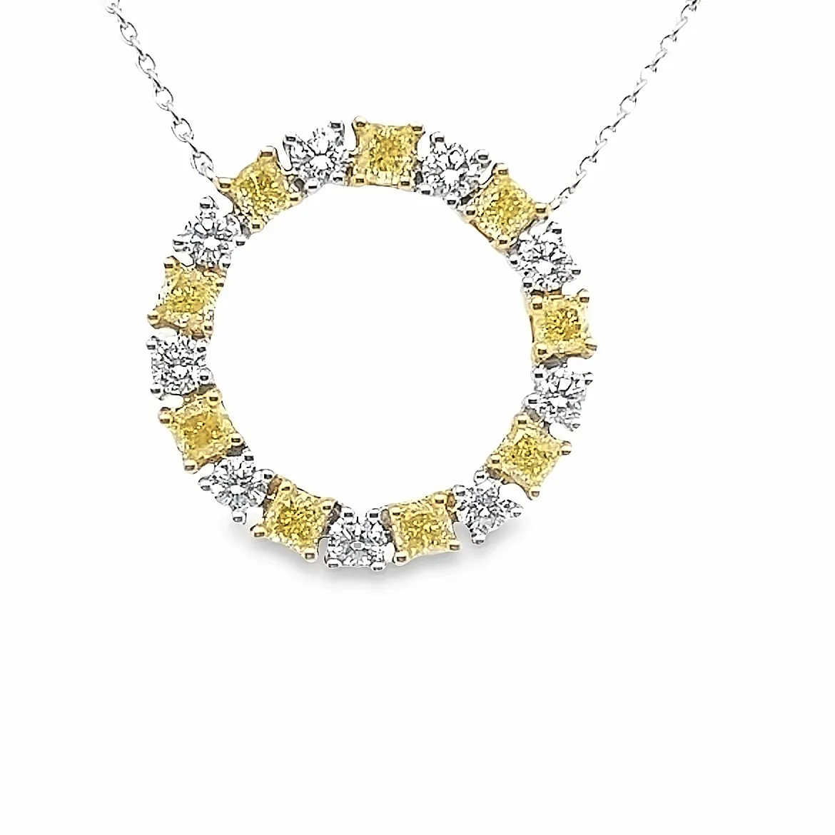 Yellow and White Diamond Hoop Necklace