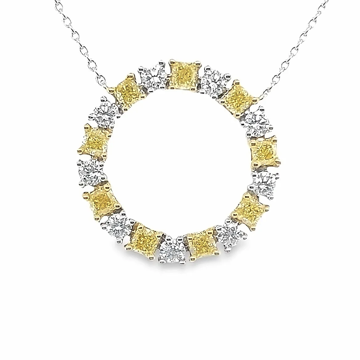 Yellow and White Diamond Hoop Necklace