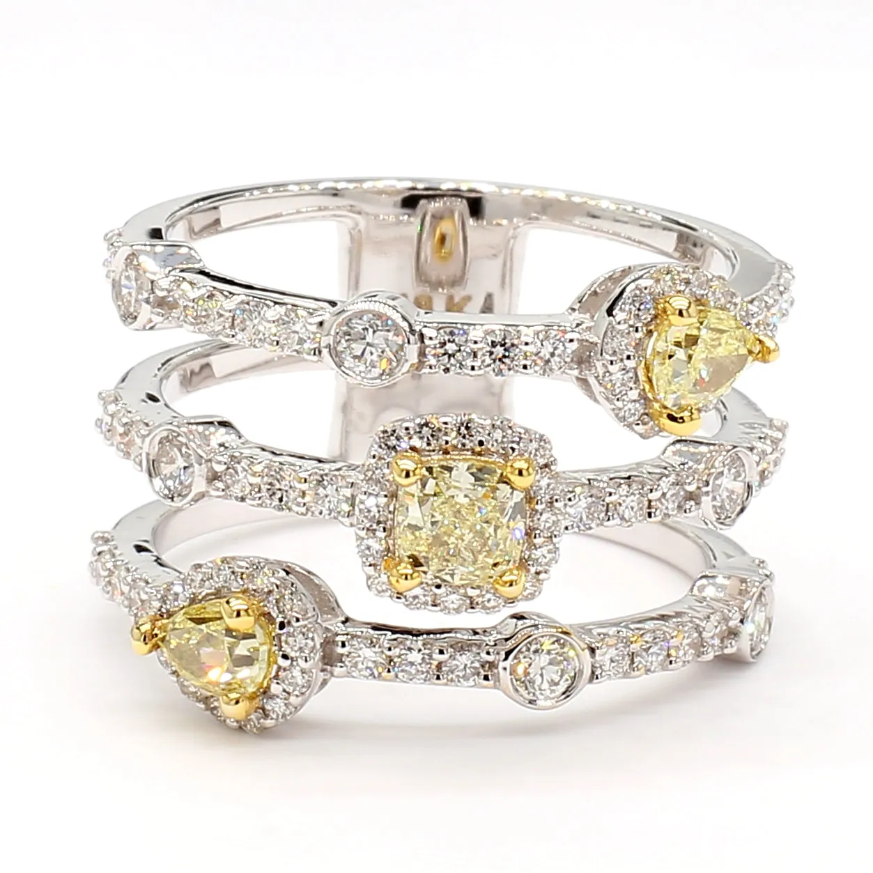 Yellow and White Diamond Spiral Ring