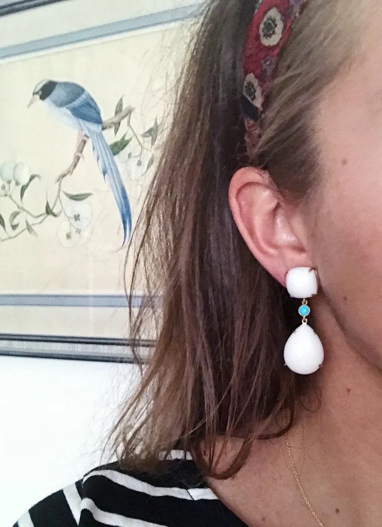 Yellow Gold Pear Drop Earring with White Jade